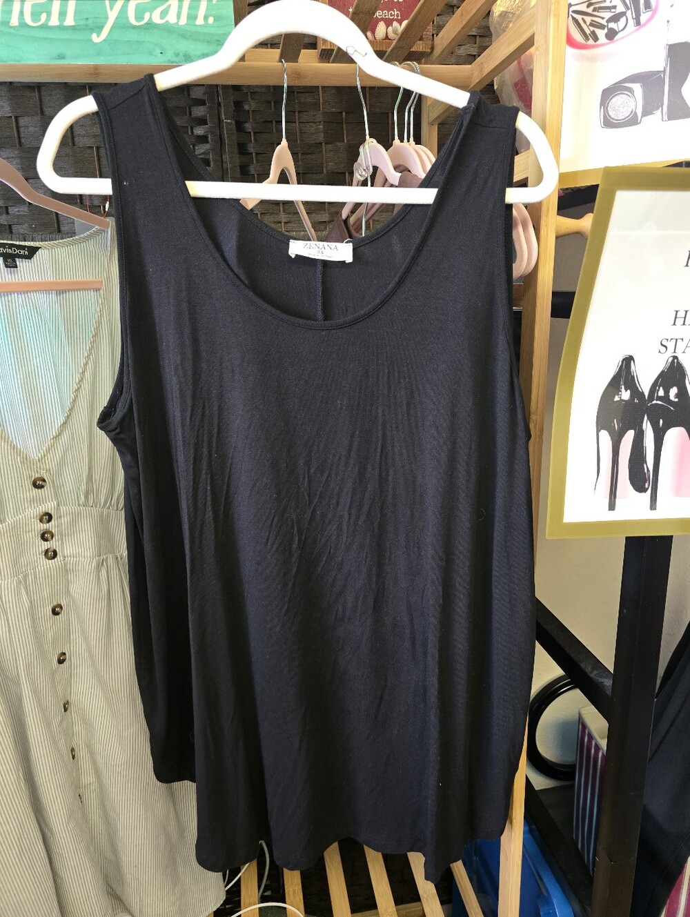 #0707 3X NEW ZENANA Black Tank Top 26.5"PTP 30"Long 95 Modal/5 Spandex Soft!